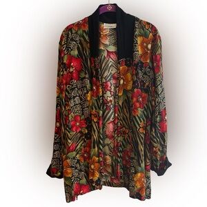 Options by Worthington open cardigan-featuring wearable Art/floral/abstract 1X